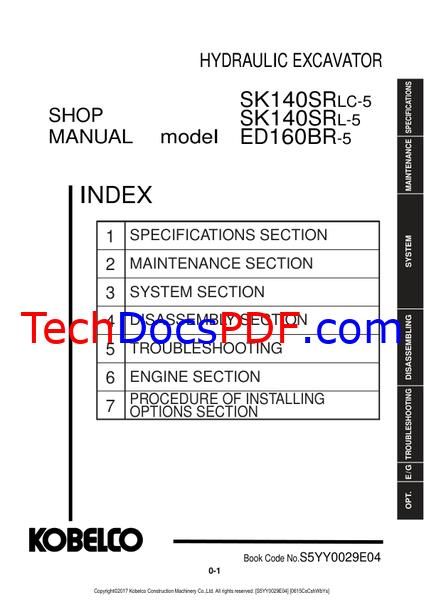 KOBELCO SK140SRLC-5, SK140SRL-5, ED160BR-5 HYDRAULIC EXCAVATOR SHOP MANUAL (S5YY0029E04)