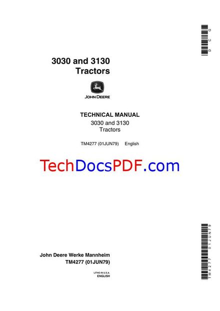 John Deere 3030 and 3130 Tractors Technical Manual (TM4277)