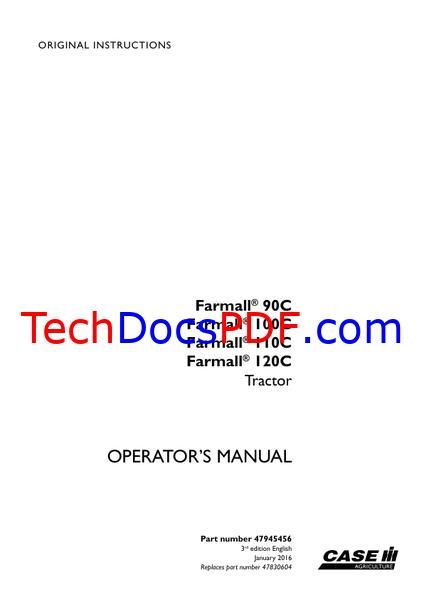 CASE IH Farmall 90C, 100C, 110C, 120C Tractor Operator’s Manual