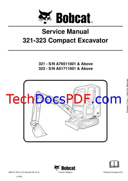 Bobcat 321-323 Compact Excavator Service Manual 6986731-EN (01-07)