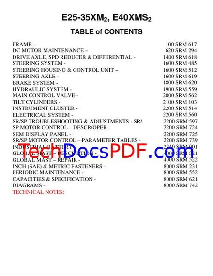 Hyster E25XM-2, E30XM-2, E35XM-2, E40XMS-2 Forklift Trucks Service Manual