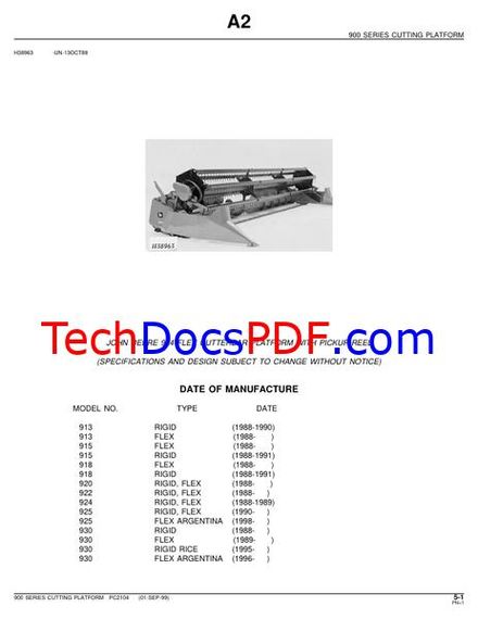 John Deere 924 FLEX CUTTERBAR PLATFORM Parts Manual (PC2104)