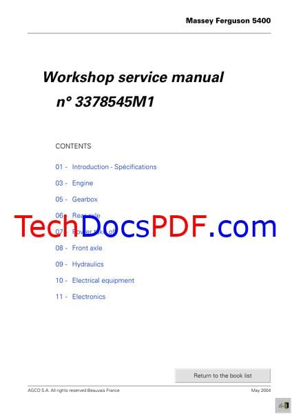 MASSEY FERGUSON MF 5400 SERIES Tractor Service Manual