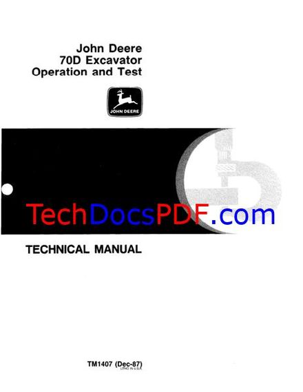 John Deere 70D Excavator Operation and Test Technical Manual (TM1407)