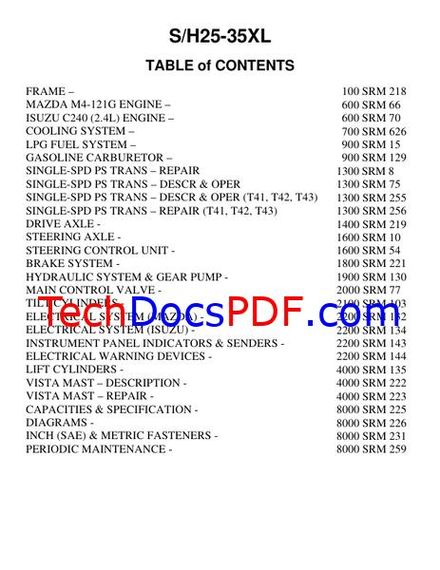 Hyster S25XL, S30XL, S35XL, H25XL, H30XL, H35XL Forklift Trucks Service Manual