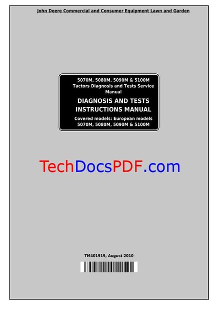 John Deere 5070M-5100M Tractors Diagnosis &amp; Tests Manual TM401919