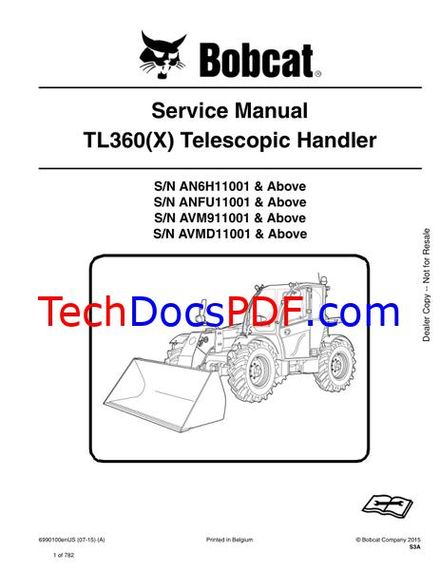 Bobcat TL360(X) Telescopic Handler Service Manual 6990100enUS (07-15)