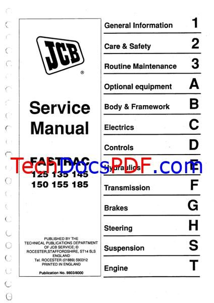 JCB 125, 135, 145, 150, 155, 185 Fastrac Tractor Service Manual (9803/8000)