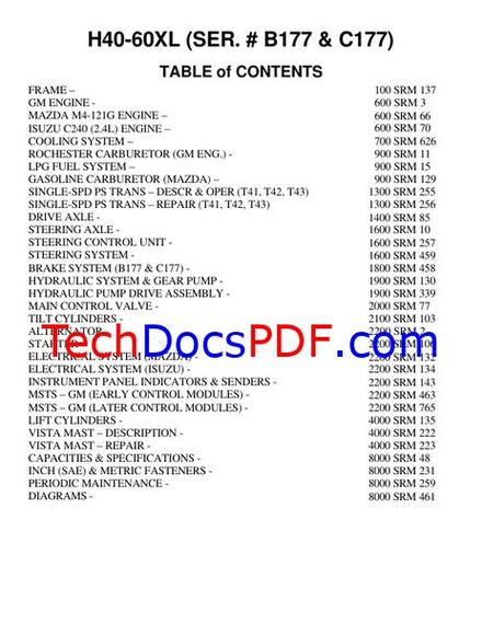 Hyster H40XL, H50XL, H60XL Forklift Trucks (Serial # B177 &amp; C177) Service Manual