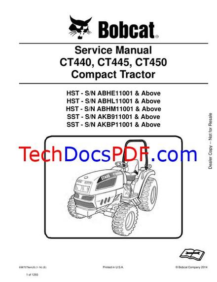 Bobcat CT440, CT445, CT450 Compact Tractor Service Manual (6987079enUS)