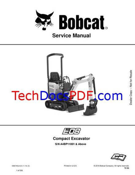 Bobcat E08 Compact Excavator Service Manual (6986785enUS)