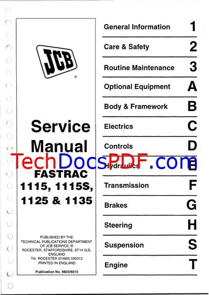 JCB FASTRAC 1115, 1115S, 1125 &amp; 1135 Service Manual (9803/8010)