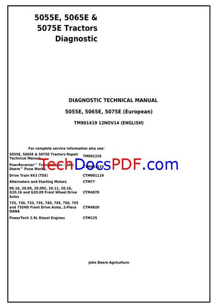 JOHN DEERE 5055E 5065E 5075E TRACTOR EU (DIAGNOSTIC, OPERATION AND TEST) SERVICE MANUAL (TM901419)