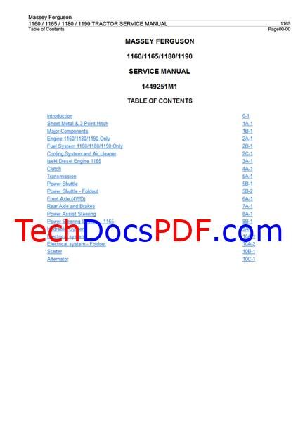 Massey Ferguson MF1160 MF1165 MF1180 MF1190 Service Manual PDF