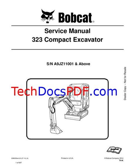 Bobcat 323 Compact Excavator Service Manual 6986958enUS (07-14)