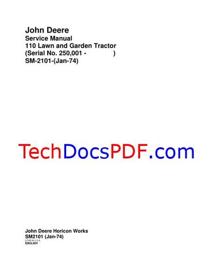 John Deere 110 Lawn and Garden Tractors Service Manual (SM2101)