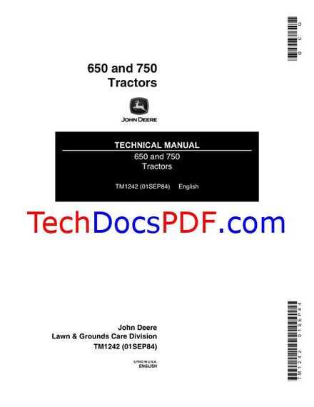 John Deere 650 and 750 Tractors Technical Manual (TM1242)