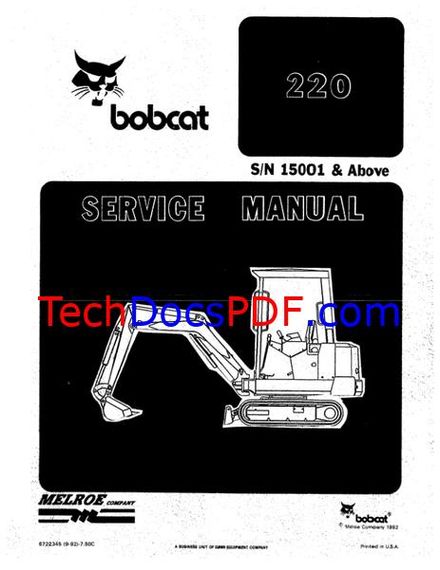 Bobcat 220 Hydraulic Excavator Service Manual (6722345)
