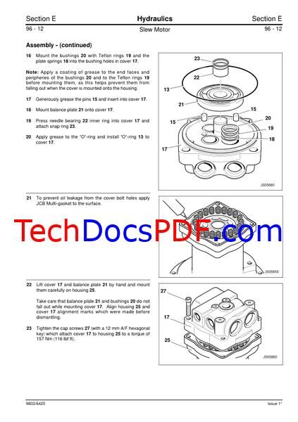 JCB JS330 JS450 JS460 Excavator Service Manual (9803/6420)