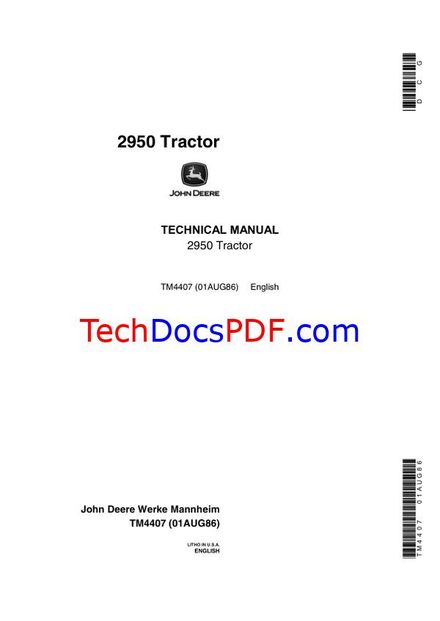 John Deere 2950 Tractor Technical Manual (TM4407)