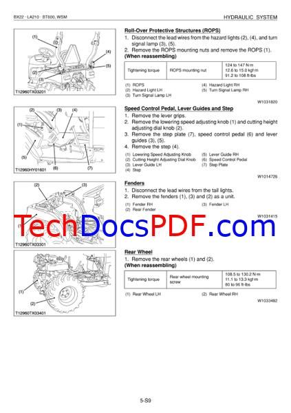 Kubota BX22 Tractor LA210 Front Loader, BT600 Backhoe Service Manual (97897-12960)