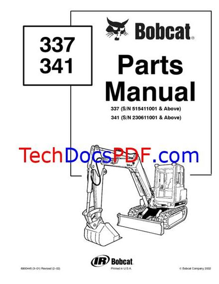 Bobcat 337 / 341 Compact Excavator C-Series Parts Manual (6900445)
