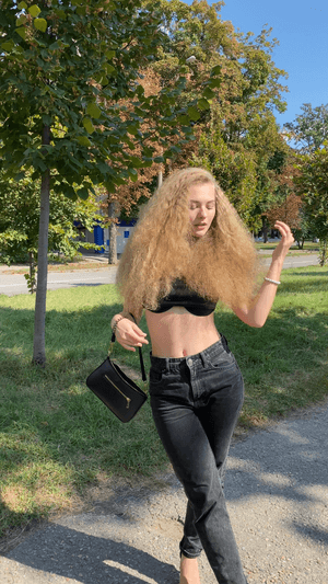 Alina on walk with Fluffy Hair 