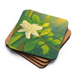 Nathy White Rose Cork-Back Coaster