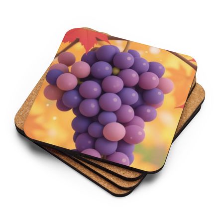 Bbluna60 Grapes Cork-Back Coaster