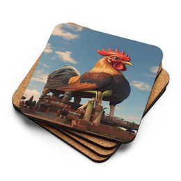 Lyn2x Rooster Cork-Back Coaster