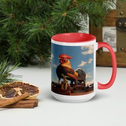 Lyn2x Rooster Ceramic Mug with Color Inside