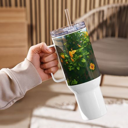 Nathy Yellow Gumamela Travel Mug with a Handle