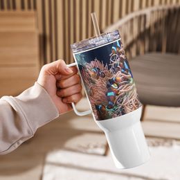 ZAG Orange Corals Travel Mug with a Handle