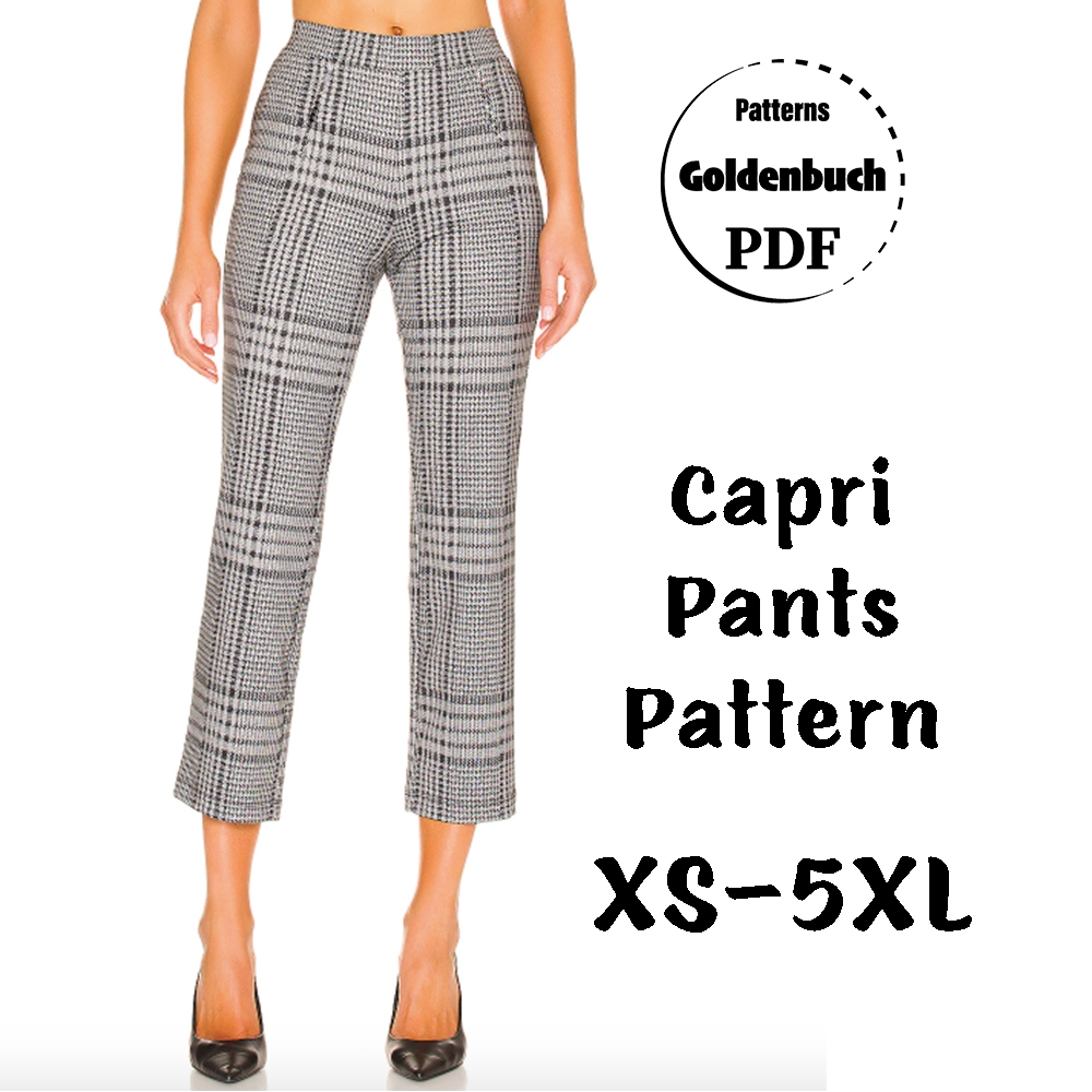 High Waist Capri Pants PDF Sewing Pattern Women Crop T