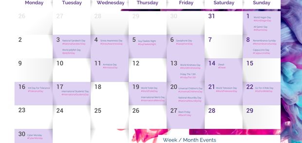 NOVEMBER 2020 SOCIAL MEDIA CALENDAR CONTENT