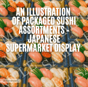 An Illustration of Packaged Sushi Assortments – Japanese Supermarket Display