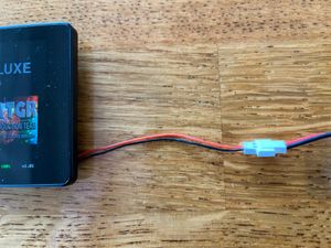 Battery connection leads DJ Touch 1 Deluxe (ESP32-S3) to a 3.7V LiPo battery (3 pcs)