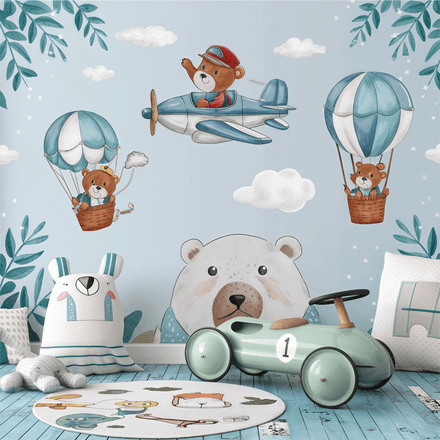 Teddy bear flying a plane background