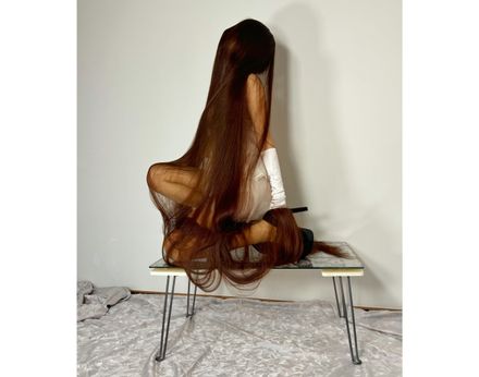 🖤 Ultra-Long Hair on the Glass Table — PART 2 (31 Photos) | Endless Floor-Length Hair🖤
