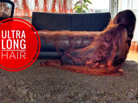 BLACK ON BLACK—ULTRA LONG HAIR TAKES OVER THE LEATHER SOFA