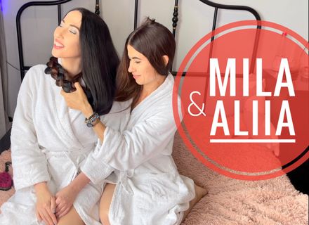 Aliia and Mila! Two Rapunzels in a white bathrobes