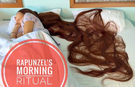 Rapunzel’s Morning Ritual – Taming Her Damp, Super-Long Hair