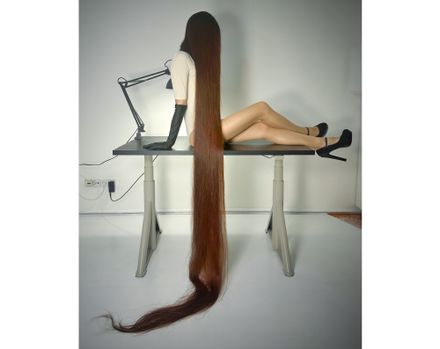 🖤 Her Ultra Long Hair on the Work Desk — Part 2 🖤 -set of 25 photos
