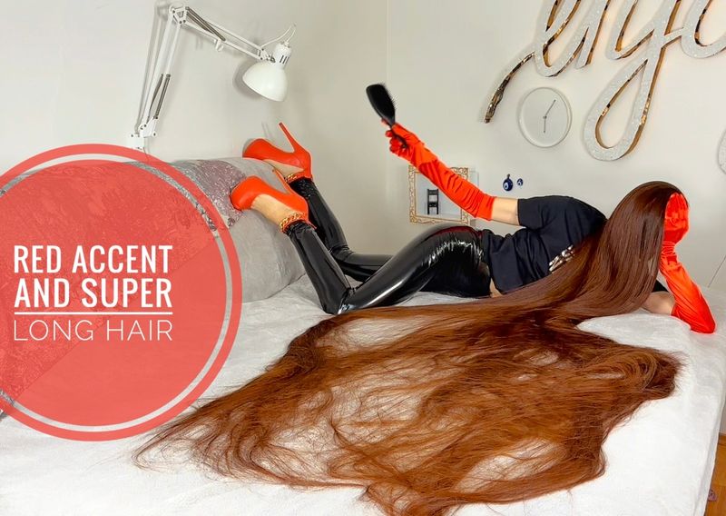 Red accent and super long hair