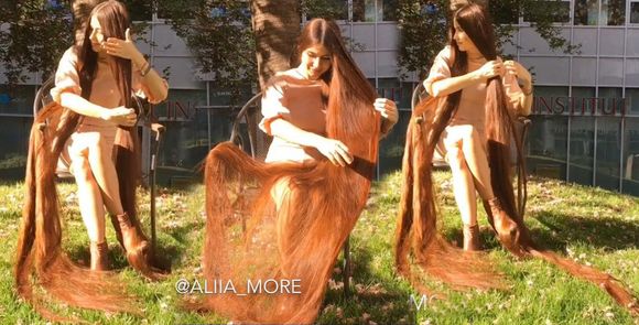 Super long hair shining in the sun