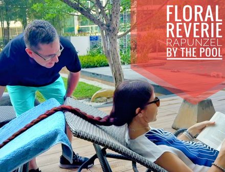 Floral Reverie: Rapunzel by the Pool