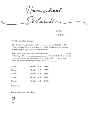FREE Homeschool Declaration Letter of Intent