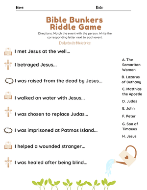 Bible Bunker Riddle Game Bible Study Activity