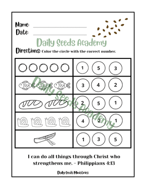 Fish &amp; Loaves Counting Numbers Activity Sheets | Learn to Count to Five