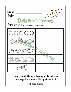 Fish &amp; Loaves Counting Numbers Activity Sheets | Learn to Count to Five (Fill in the Blank)